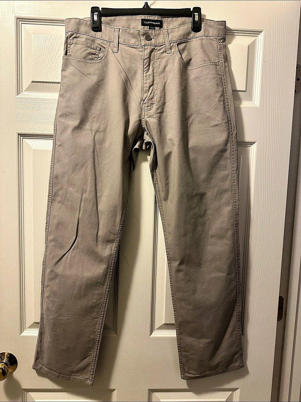 Men's Lucky Brand Cotton 5-Pocket Gray Chinos - Size 34x30